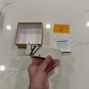 Louis Vuitton Ivory Belt with Silver Buckle